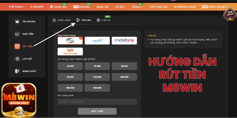 Cách rút tiền M8Win về thẻ cào điện thoại